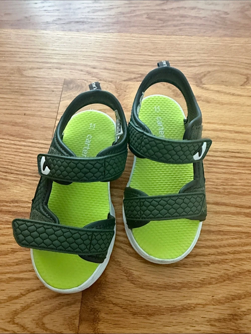Carter's Dark Green Kids Sandals with Bright Lime Footbed
